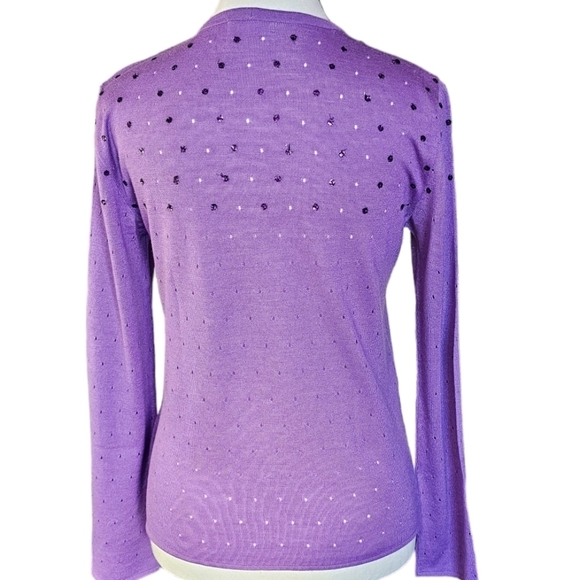 Authentic Iceberg beaded purpul long sleeves cardigan 75% virgon wool 25%silk. M - Picture 3 of 8
